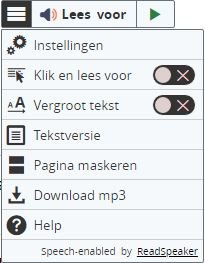 Voorbeeld menuweergave van Readspeaker