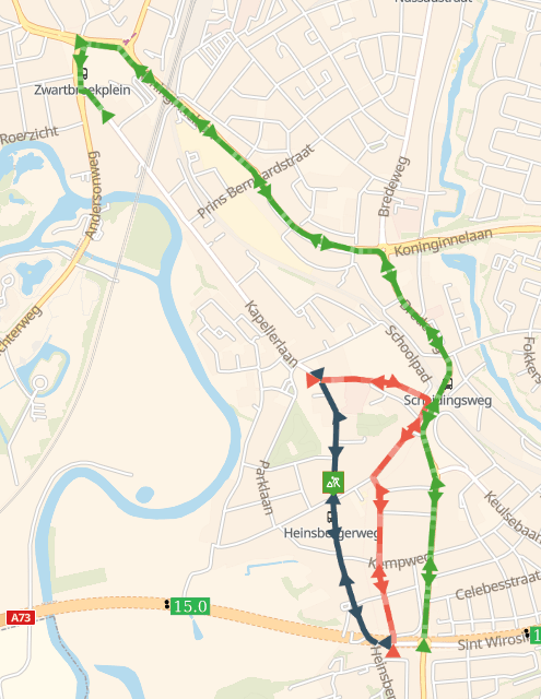 Omleidingsroutes voor auto's en fietsers.