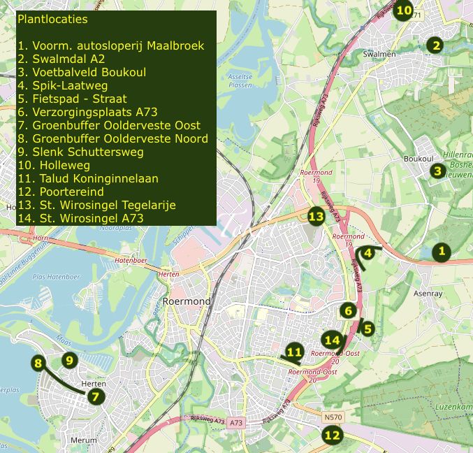 Fotoweergave van de plantlocaties in de gemeente Roermond.