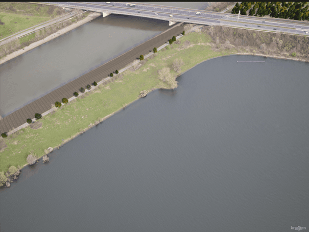 Impressie damverlaging bij brug N280