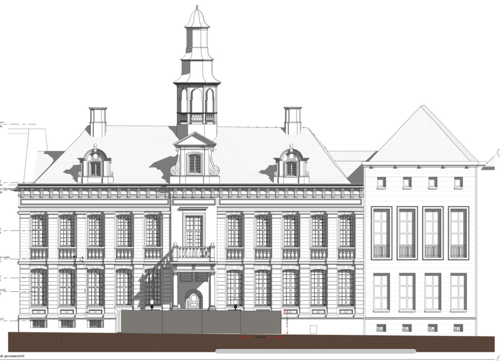 Stadhuis met bouwdoek voor bordes en balkon