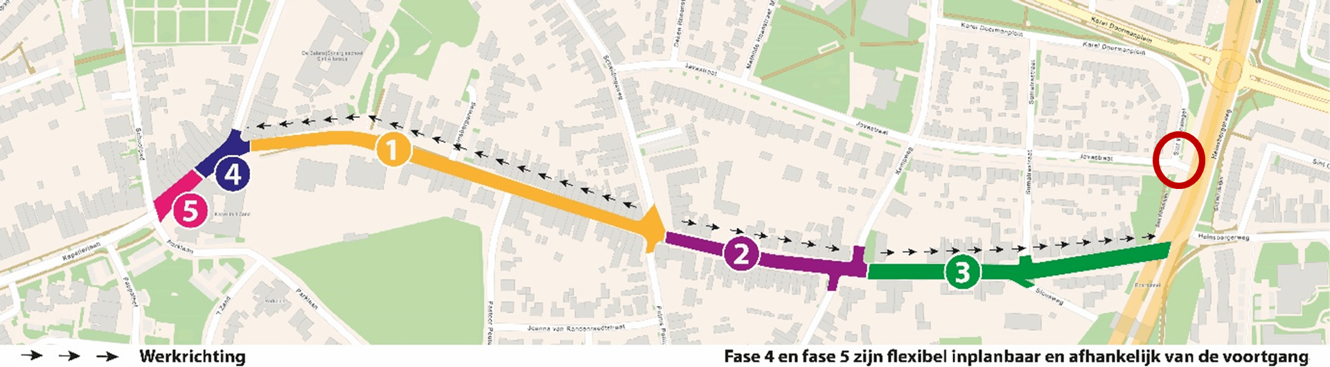 Heinsbergerweg fases met extra aanduiding kruispunt